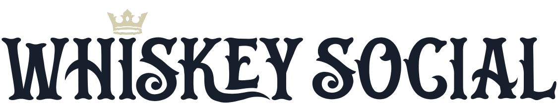 Whiskey Social Logo in navy with light gold crown icon over the I in whiskey